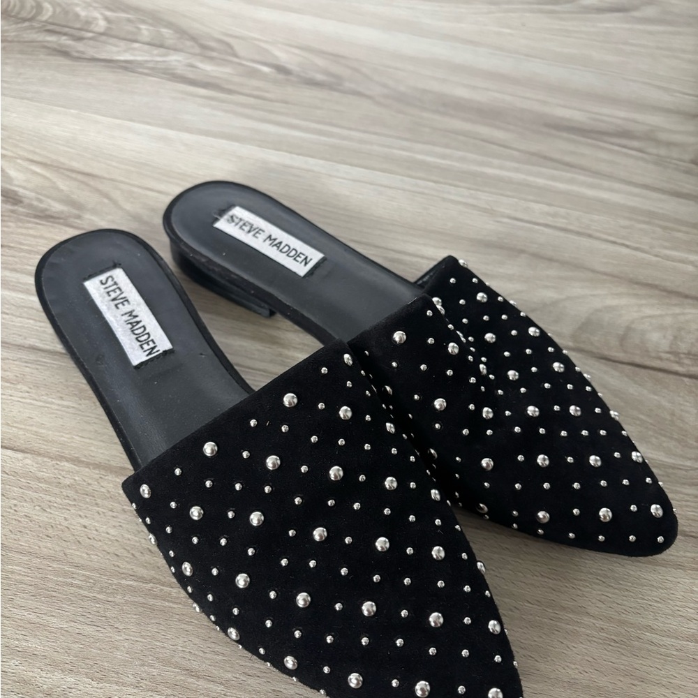 Steve Madden Black Pearl-Studded Mules